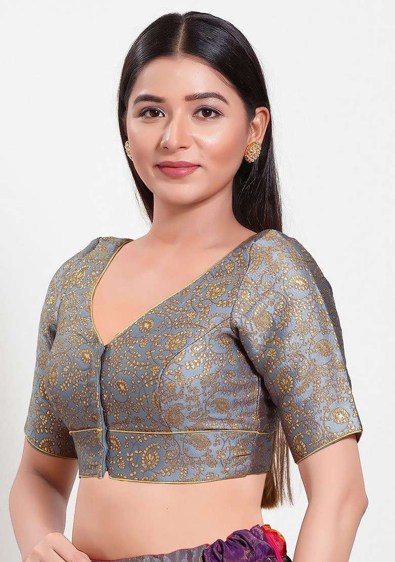 Women V Neck Padded Saree Blouse - Indya