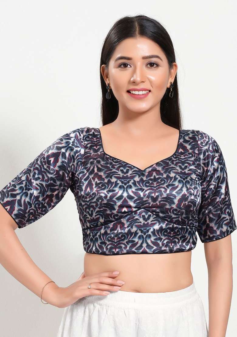 Women V Neck Padded Saree Blouse - Indya