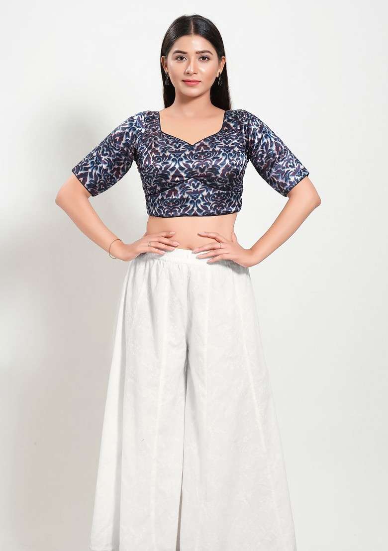 Women V Neck Padded Saree Blouse - Indya