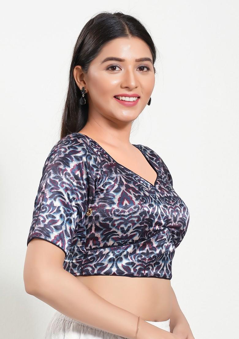 Women V Neck Padded Saree Blouse