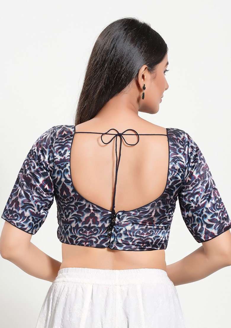 Women V Neck Padded Saree Blouse - Indya