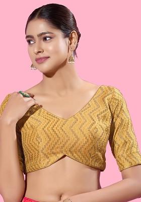 Women V Neck Padded Saree Blouse