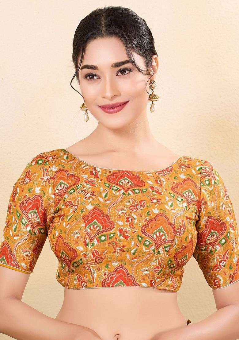Women Round Neck Padded Saree Blouse - Indya