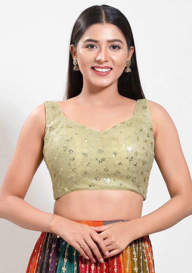 Women Round Neck Padded Saree Blouse - Indya