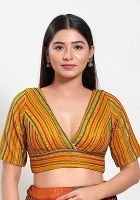 Women V Neck Padded Saree Blouse