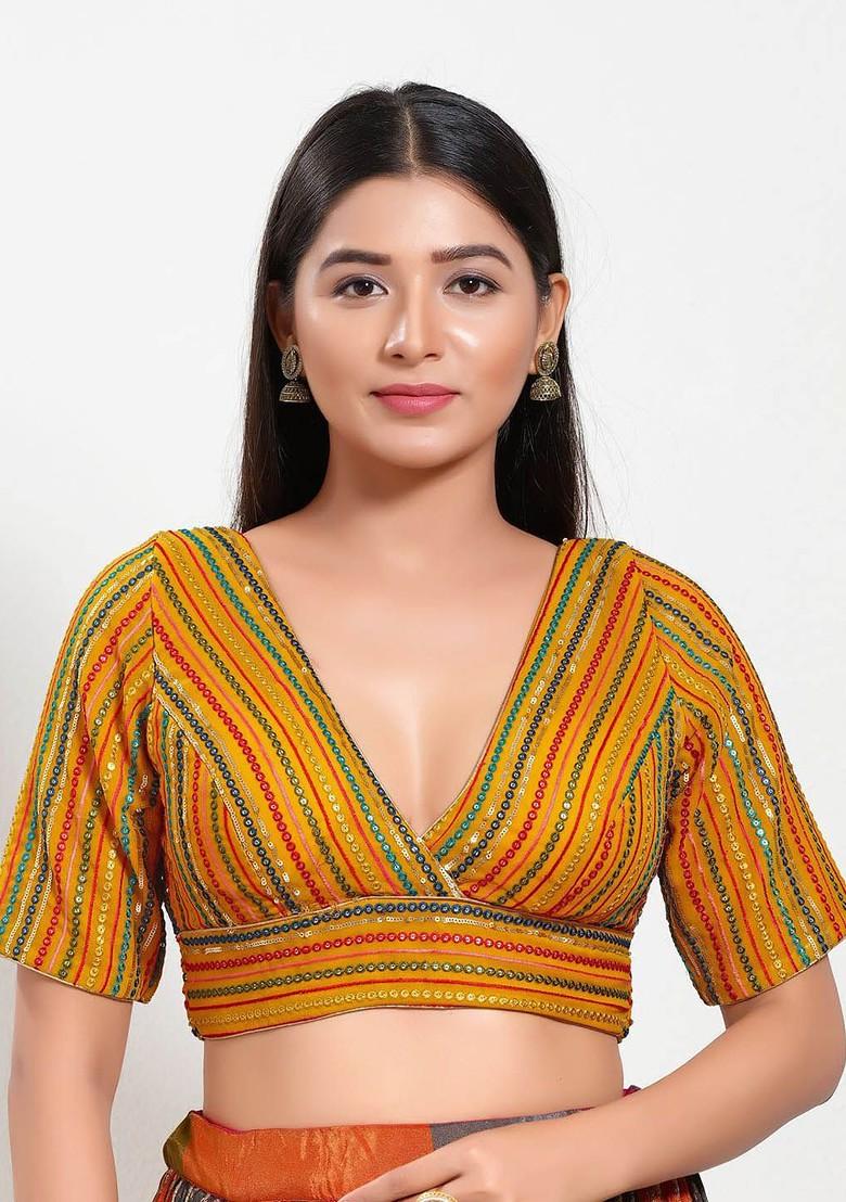 Women V Neck Padded Saree Blouse