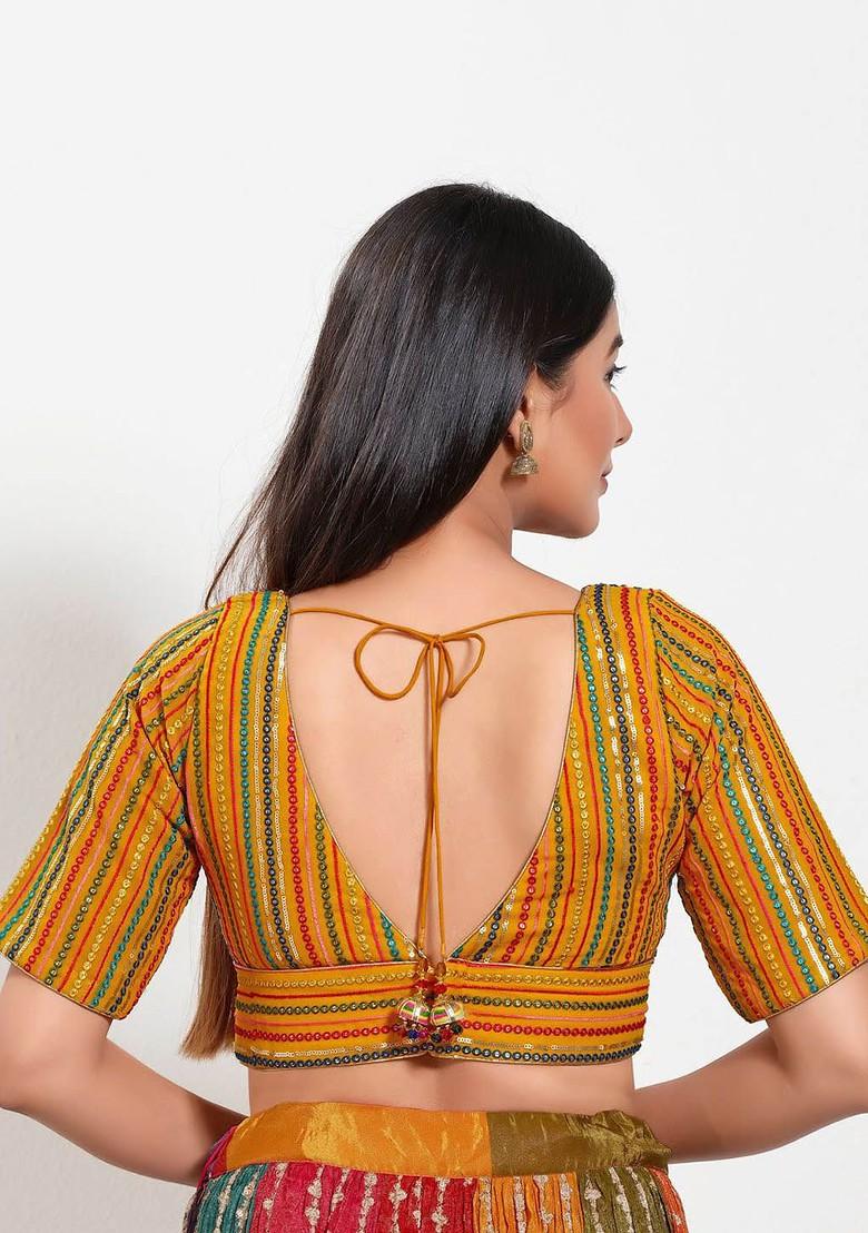 Women V Neck Padded Saree Blouse