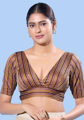 Women V Neck Padded Saree Blouse