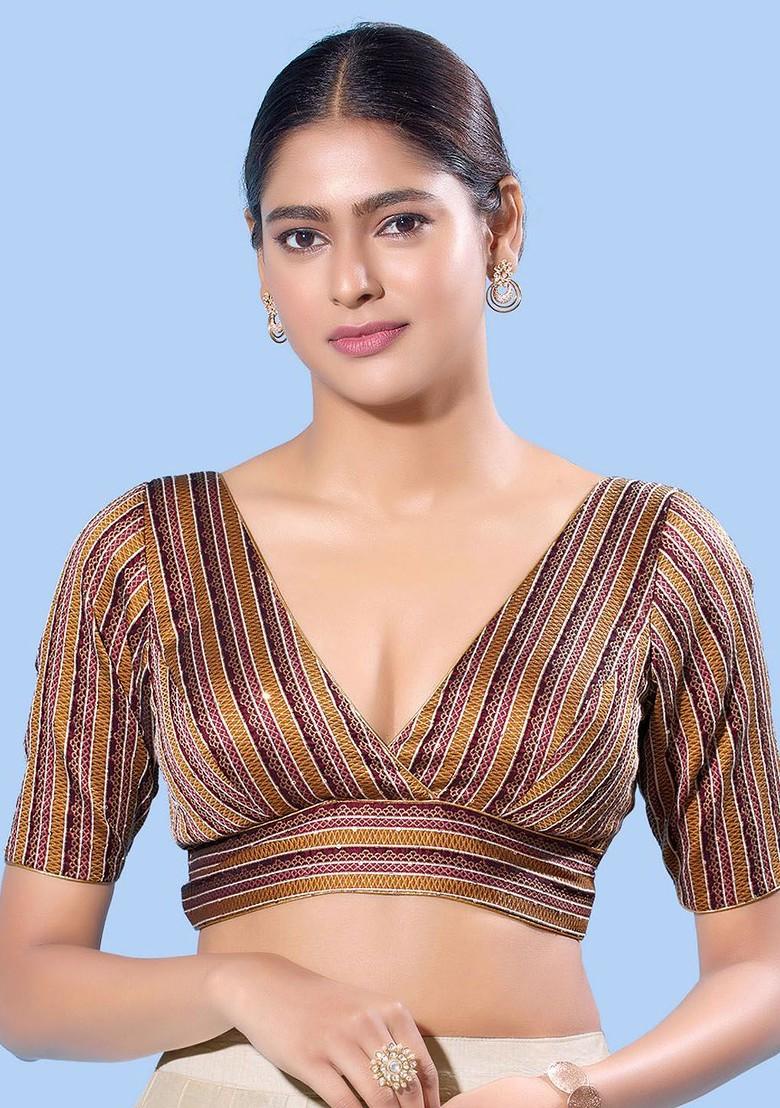 Women V Neck Padded Saree Blouse