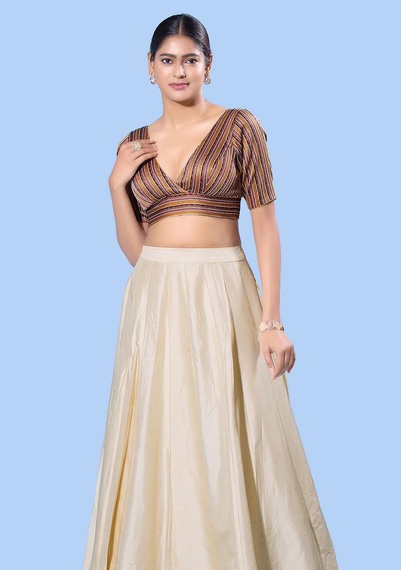 Women V Neck Padded Saree Blouse