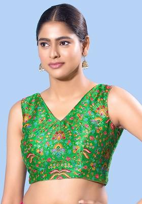 Women V Neck Padded Saree Blouse