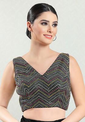 Women V Neck Padded Saree Blouse