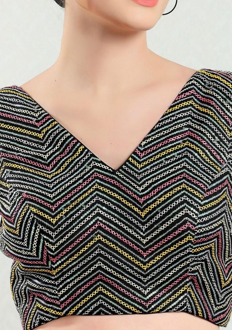 Women V Neck Padded Saree Blouse