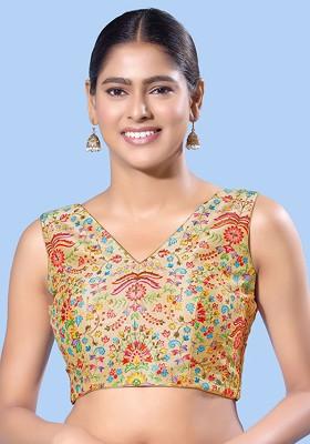 Women V Neck Padded Saree Blouse