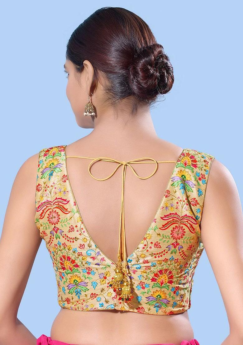 Women V Neck Padded Saree Blouse