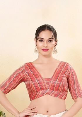 Women V Neck Padded Saree Blouse