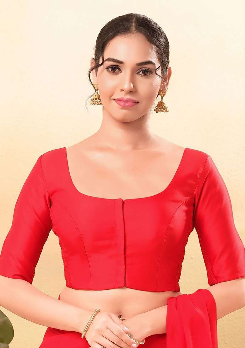 Women Round Neck Padded Saree Blouse - Indya