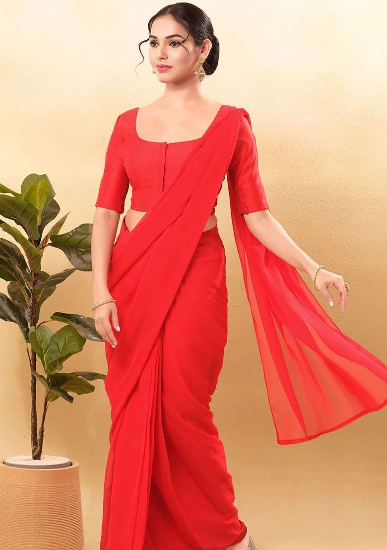Women Round Neck Padded Saree Blouse - Indya