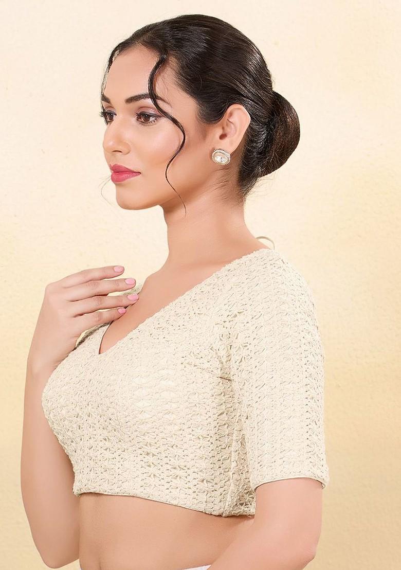 Women V Neck Padded Saree Blouse