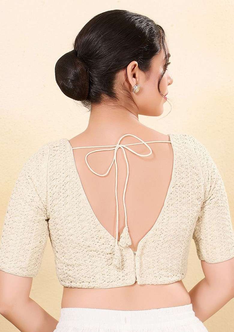 Women V Neck Padded Saree Blouse - Indya