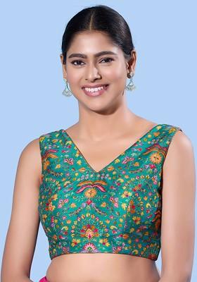 Women V Neck Padded Saree Blouse