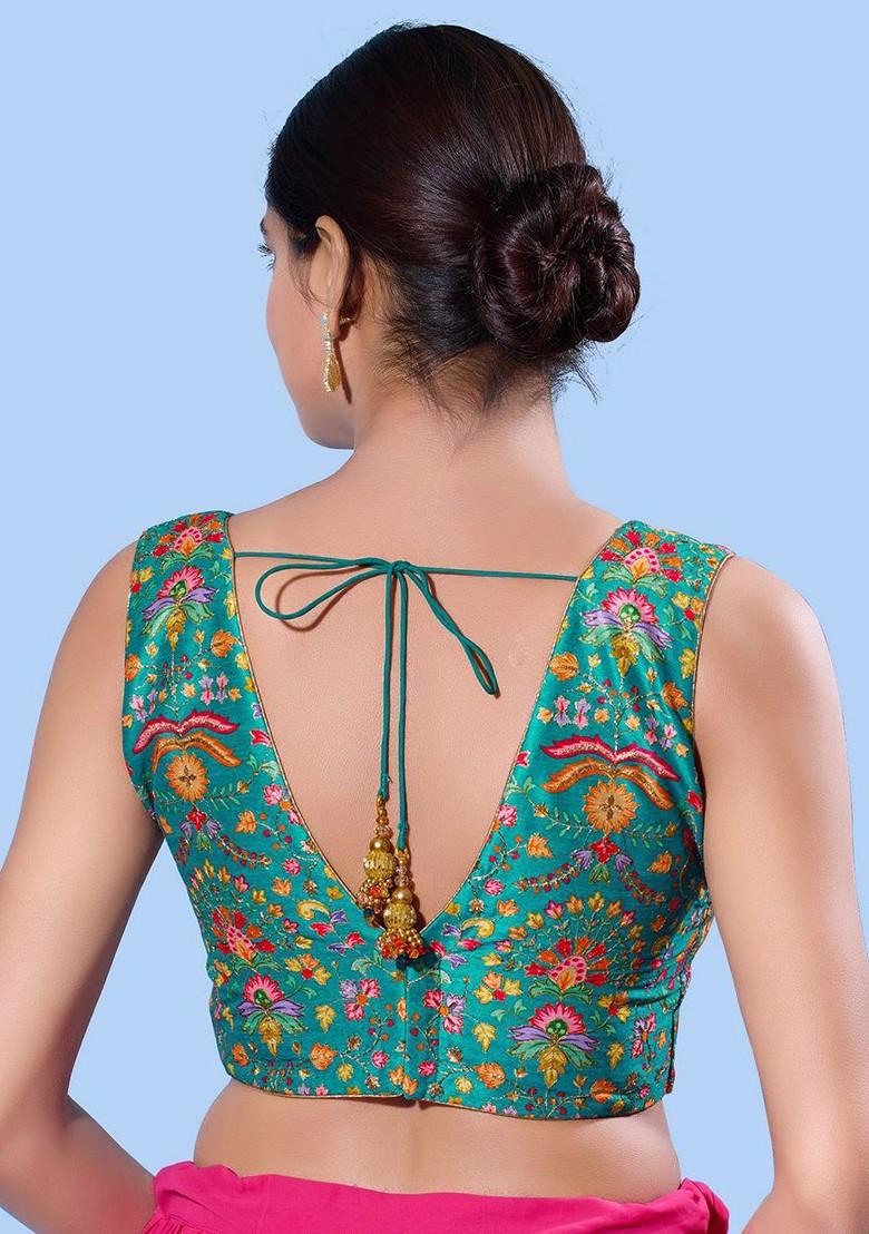 Women V Neck Padded Saree Blouse