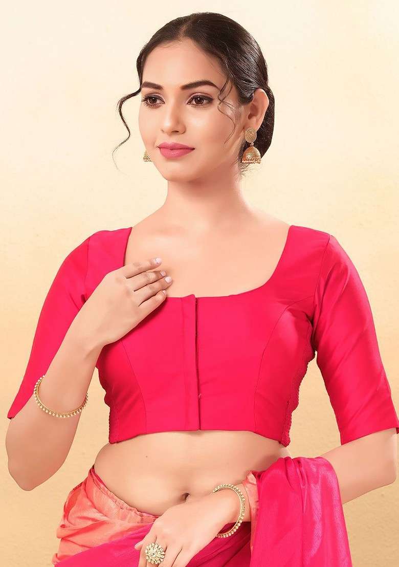 Women Round Neck Padded Saree Blouse - Indya