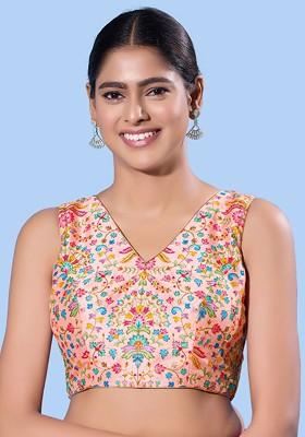 Women V Neck Padded Saree Blouse