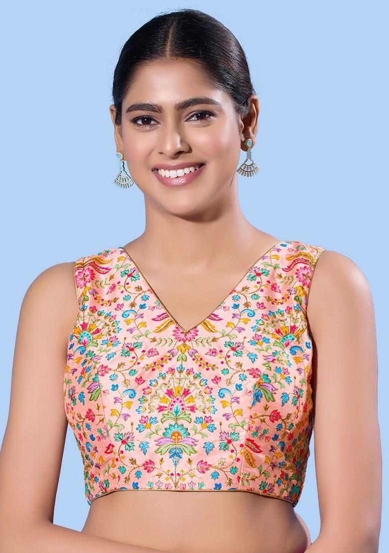 Women V Neck Padded Saree Blouse