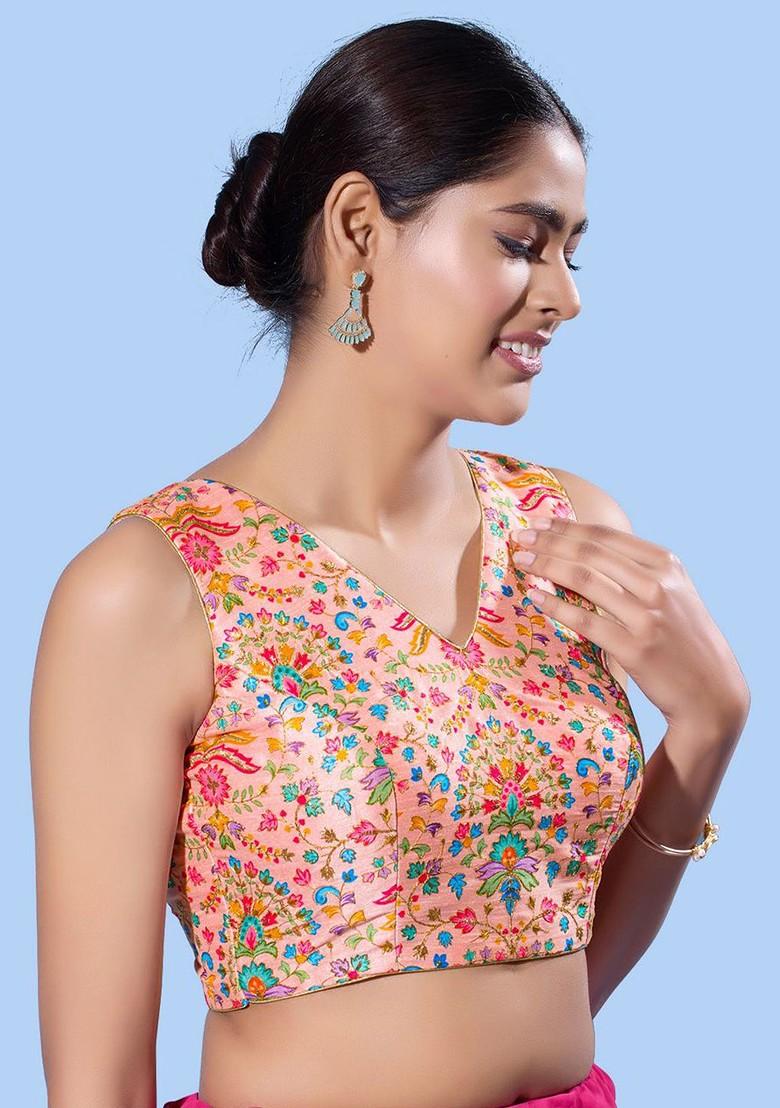 Women V Neck Padded Saree Blouse