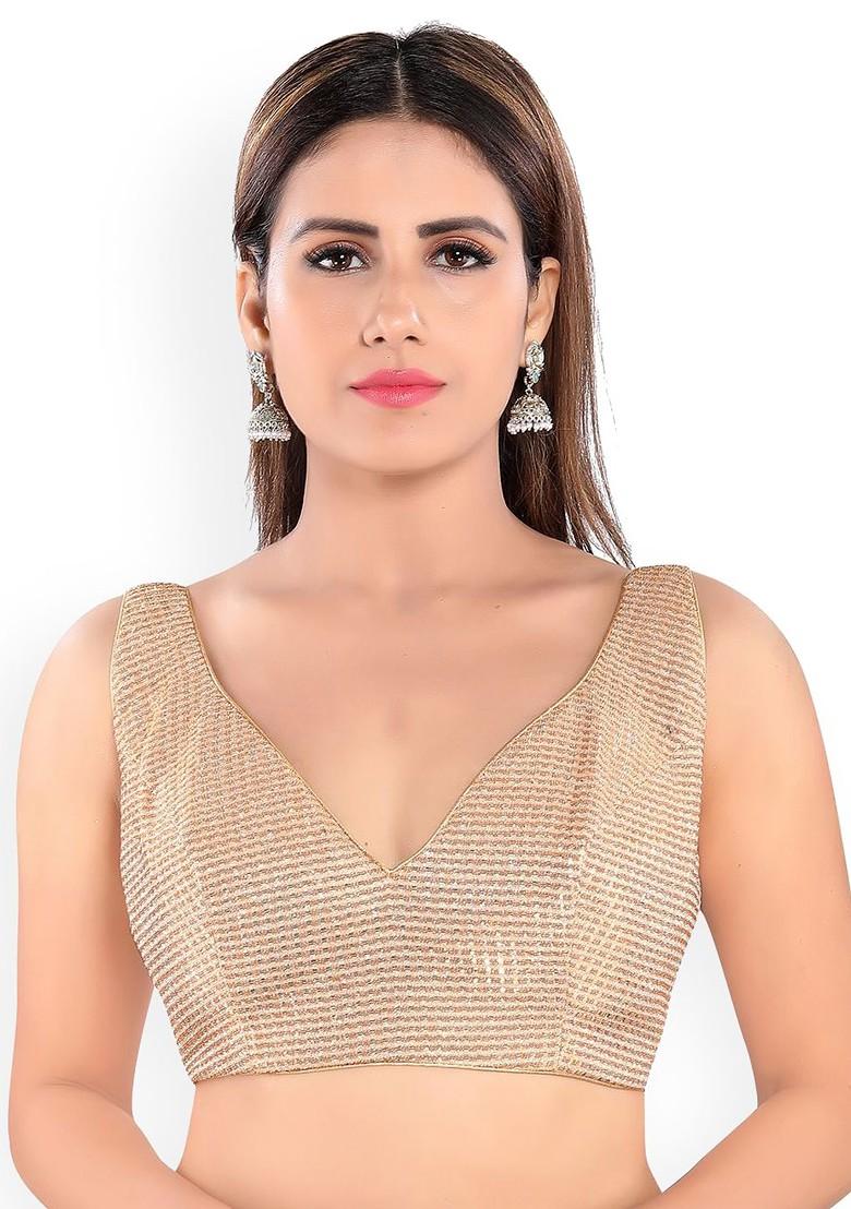 Women V Neck Padded Saree Blouse