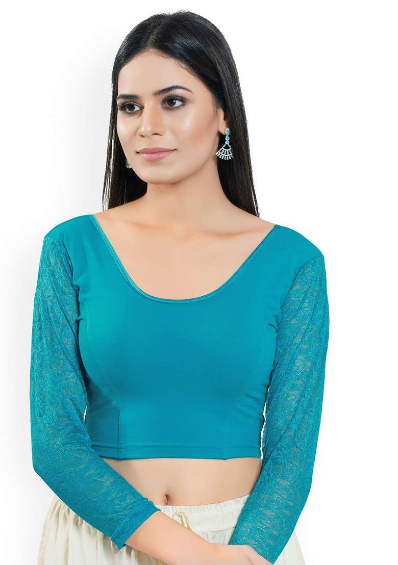 Solid Round Neck Non Padded Stretchable Saree Blouse - Indya