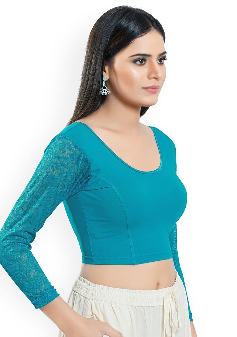 Solid Round Neck Non Padded Stretchable Saree Blouse