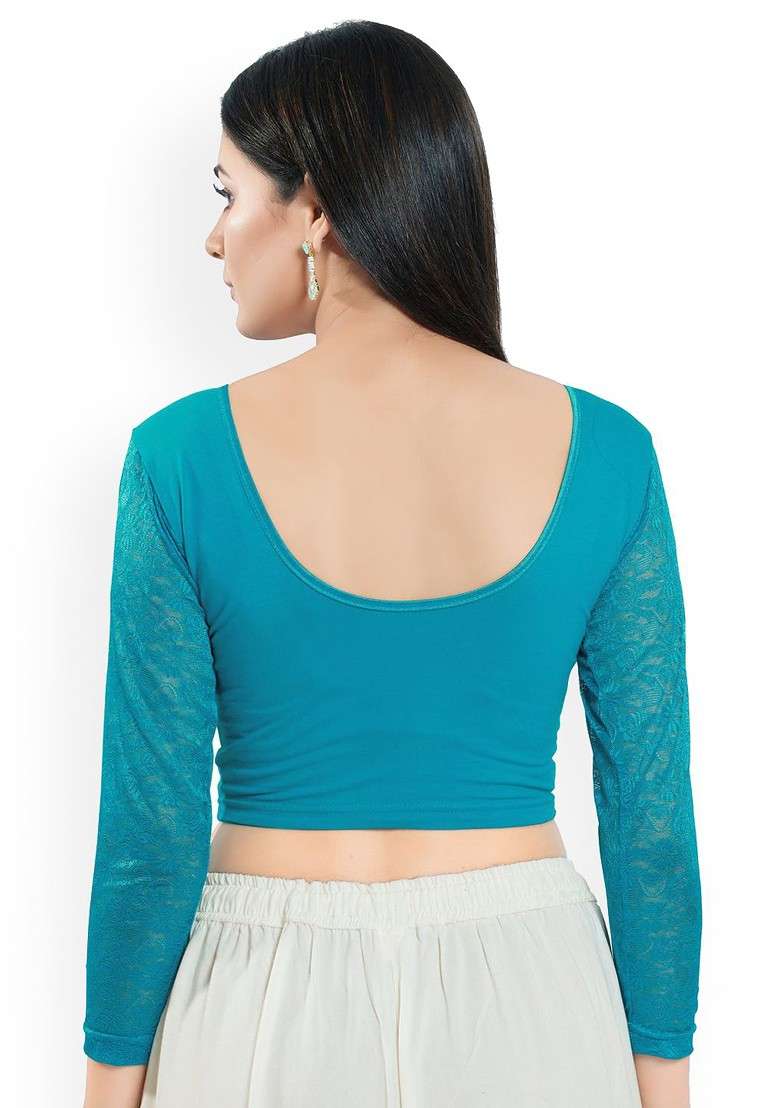 Solid Round Neck Non Padded Stretchable Saree Blouse - Indya