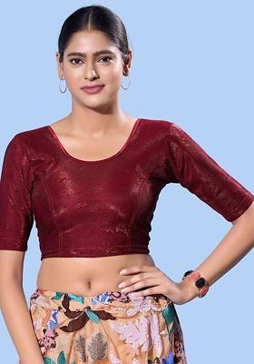 Round Neck Non Padded Stretchable Saree Blouse