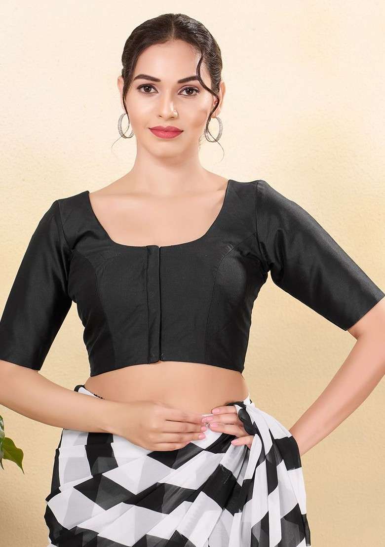 Women Round Neck Padded Saree Blouse - Indya