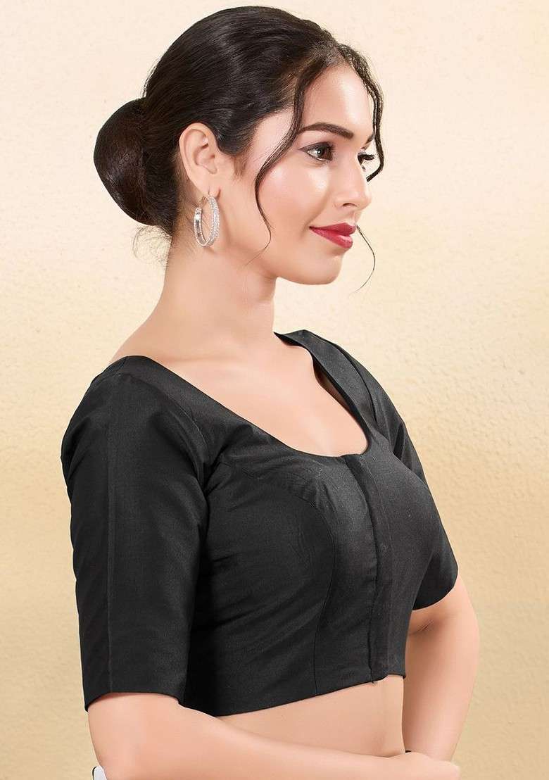 Women Round Neck Padded Saree Blouse - Indya