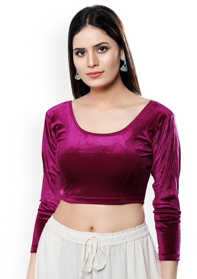 Velvet Round Neck Non Padded Saree Blouse