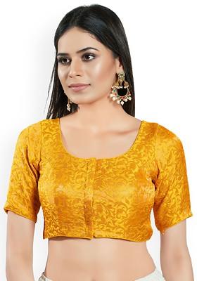 Woven Design Brocade Round Neck Padded Saree Blouse
