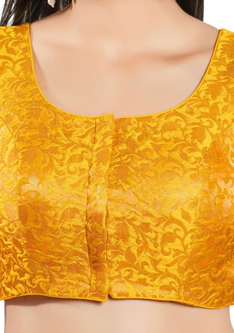 Woven Design Brocade Round Neck Padded Saree Blouse