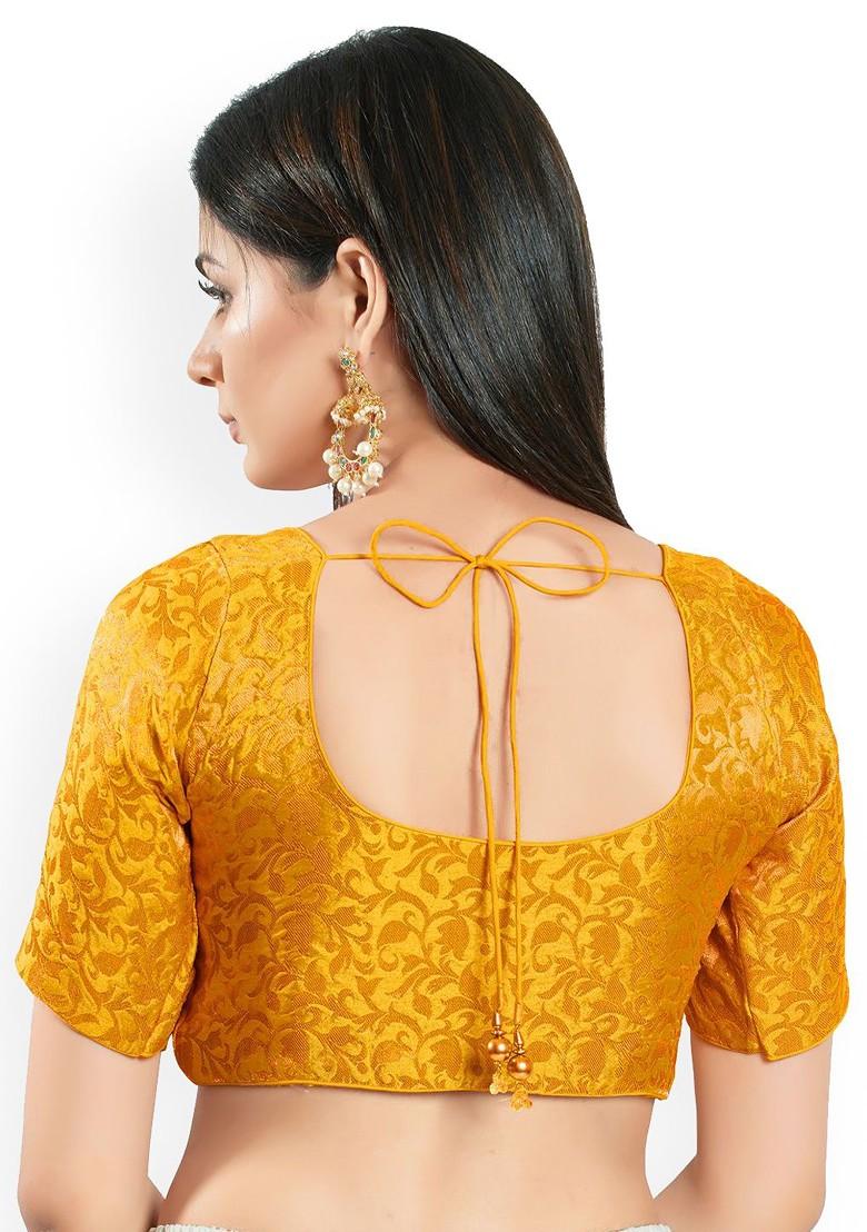 Woven Design Brocade Round Neck Padded Saree Blouse