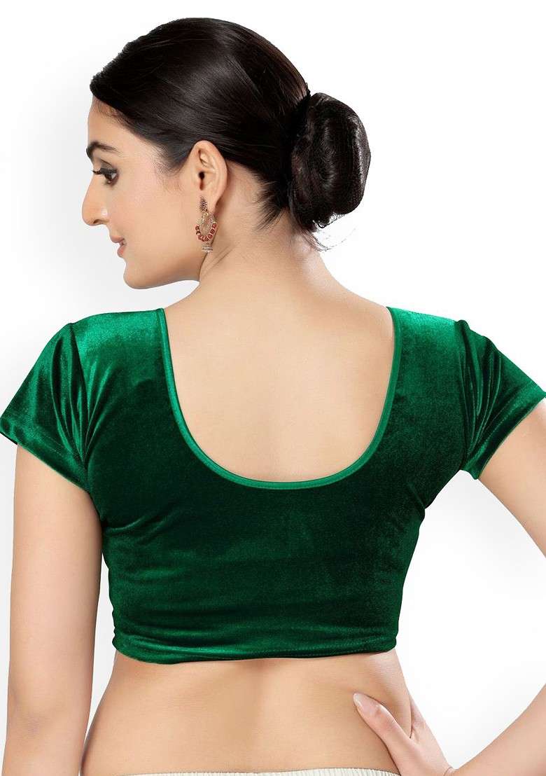 Velvet Round Neck Non Padded Stretchable Saree Blouse - Indya
