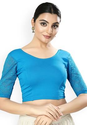 Round Neck Short Sleeves Non Padded Stretchable Saree Blouse