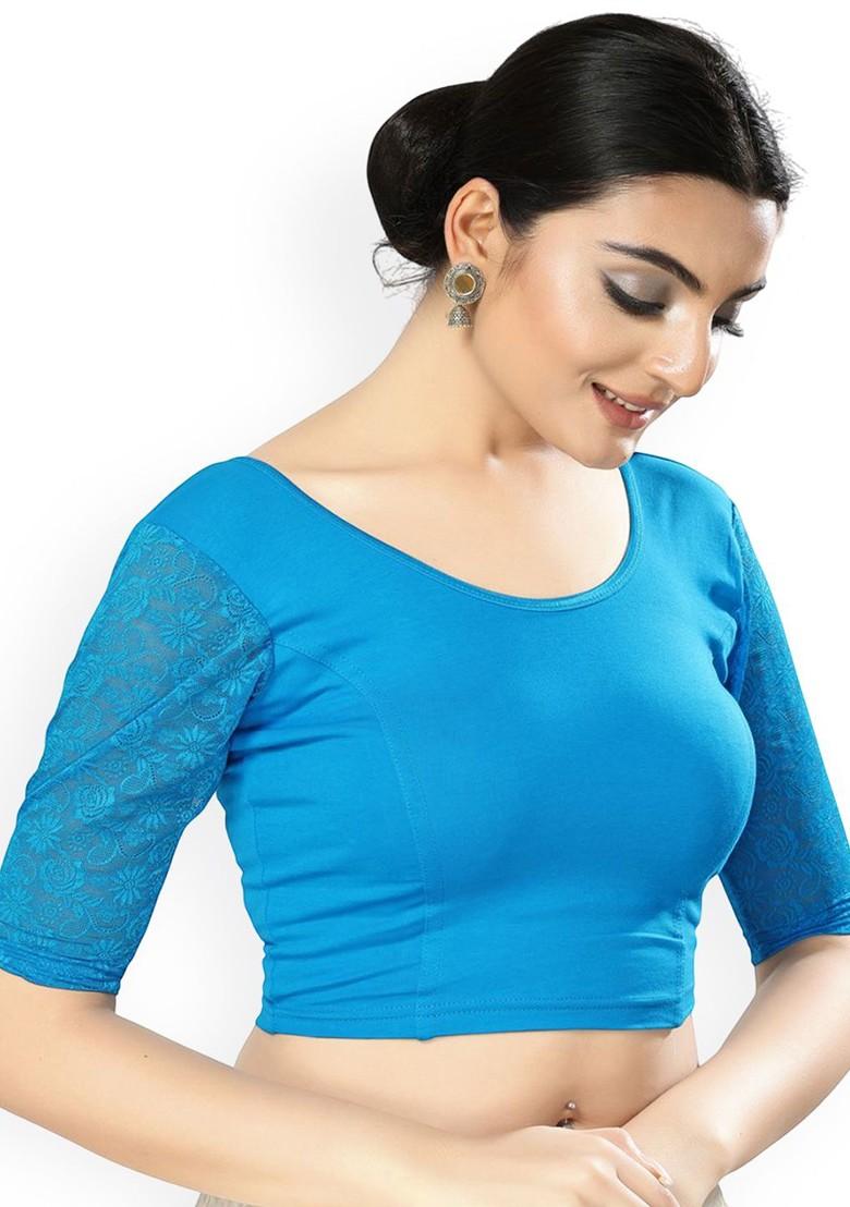 Round Neck Short Sleeves Non Padded Stretchable Saree Blouse