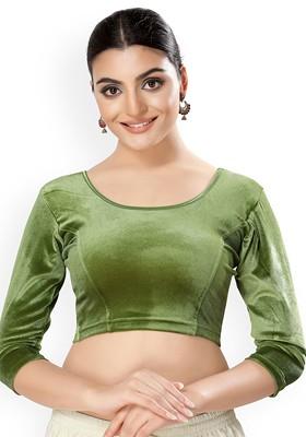 Velvet Round Neck Non Padded Saree Blouse