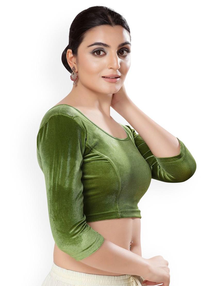 Velvet Round Neck Non Padded Saree Blouse