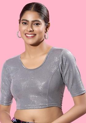 Round Neck Non Padded Stretchable Saree Blouse