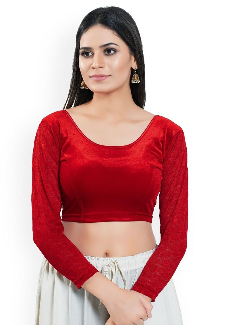Velvet Round Neck Non Padded Saree Blouse
