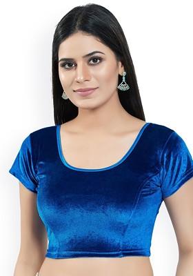Velvet Round Neck Non Padded Stretchable Saree Blouse