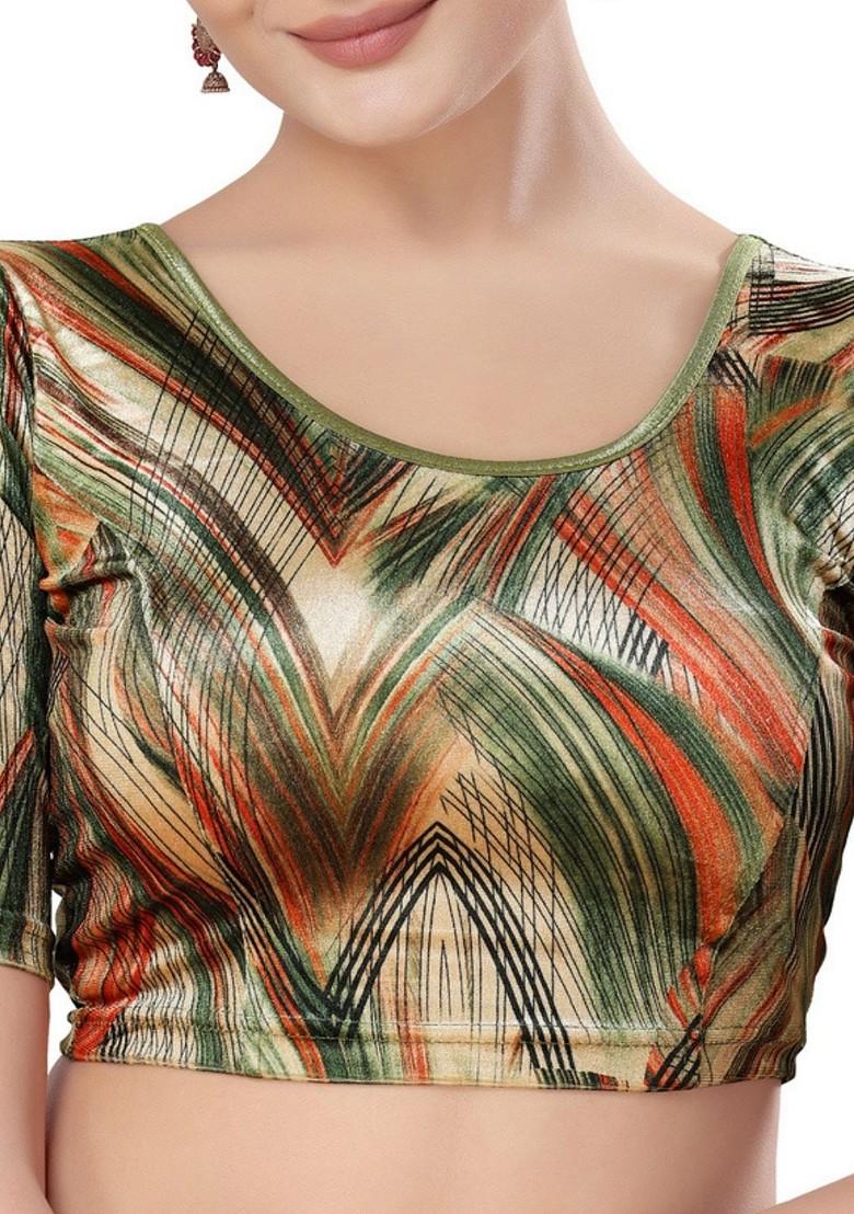 Velvet Round Neck Non Padded Saree Blouse